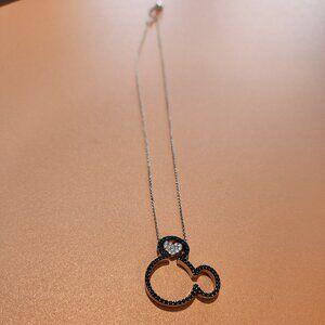Disney Womens Mickey Mouse Necklace 18" - Sterling Silver Mickey Mouse and Heart